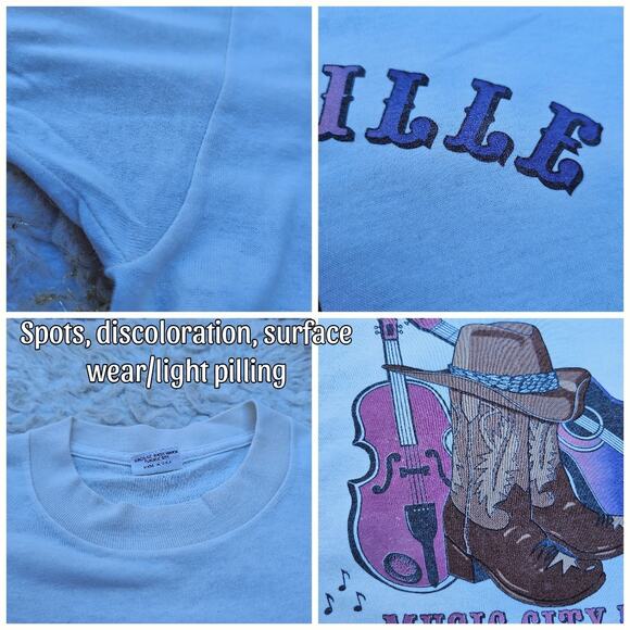 VTG Graphic Tee Nashville Country Music Size XL Off White Belton Single Stitch - Picture 6 of 10